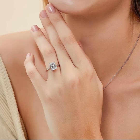 3 Carat Radiant Cut Hidden Halo Diamond Ring White Gold - Picture 6 of 11